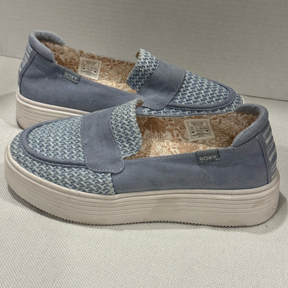 Roxy Sheilahh 2.0 Women's Light Blue White Platform Casual Shoes 9.5 Memory Foam